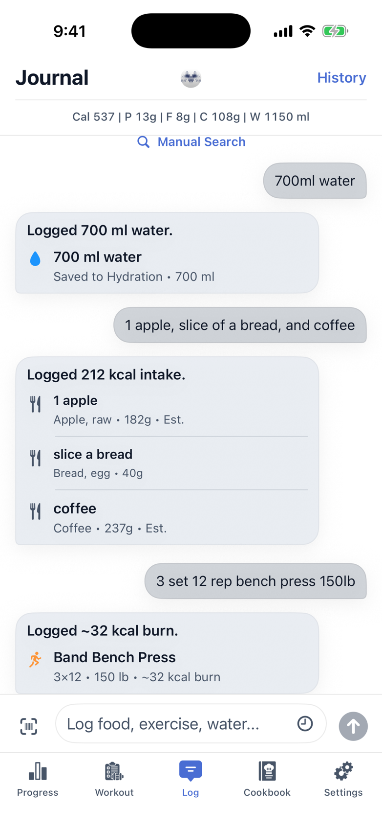 Macrios history and hydration screenshot