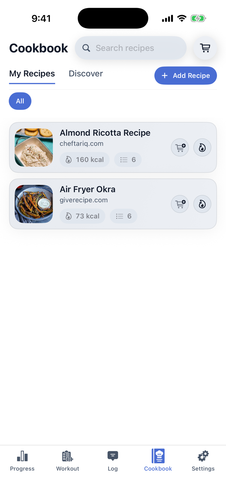 Macrios saved recipe list screenshot