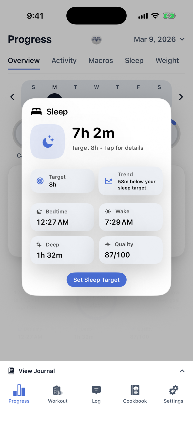 Macrios sleep target sheet screenshot